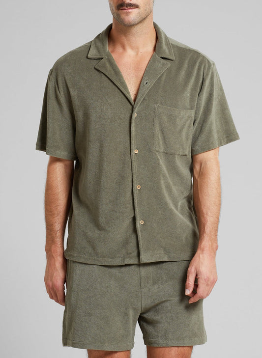 Chemisette en éponge de coton bio | kaki "terry shirt marstrand vertiver green"
