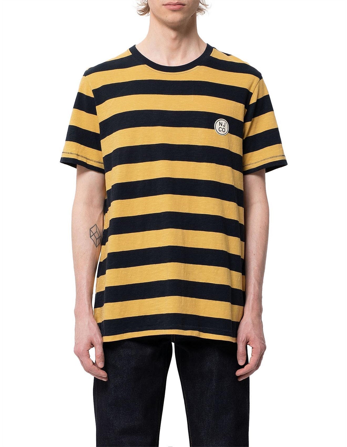 T-shirt rayé jaune et noir en coton bio - roy stripe slub