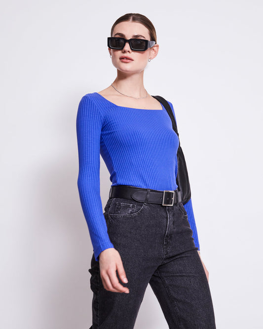 T-shirt à manches longues bleu électrique en tencel - fria dark azure