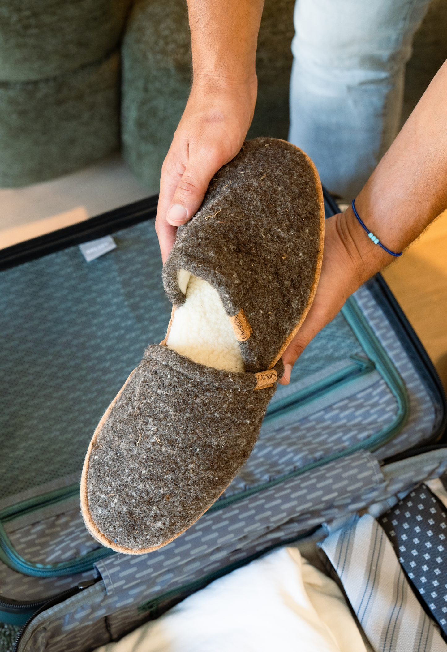 Chaussons en laine recyclée | marron "simone chocolatée"