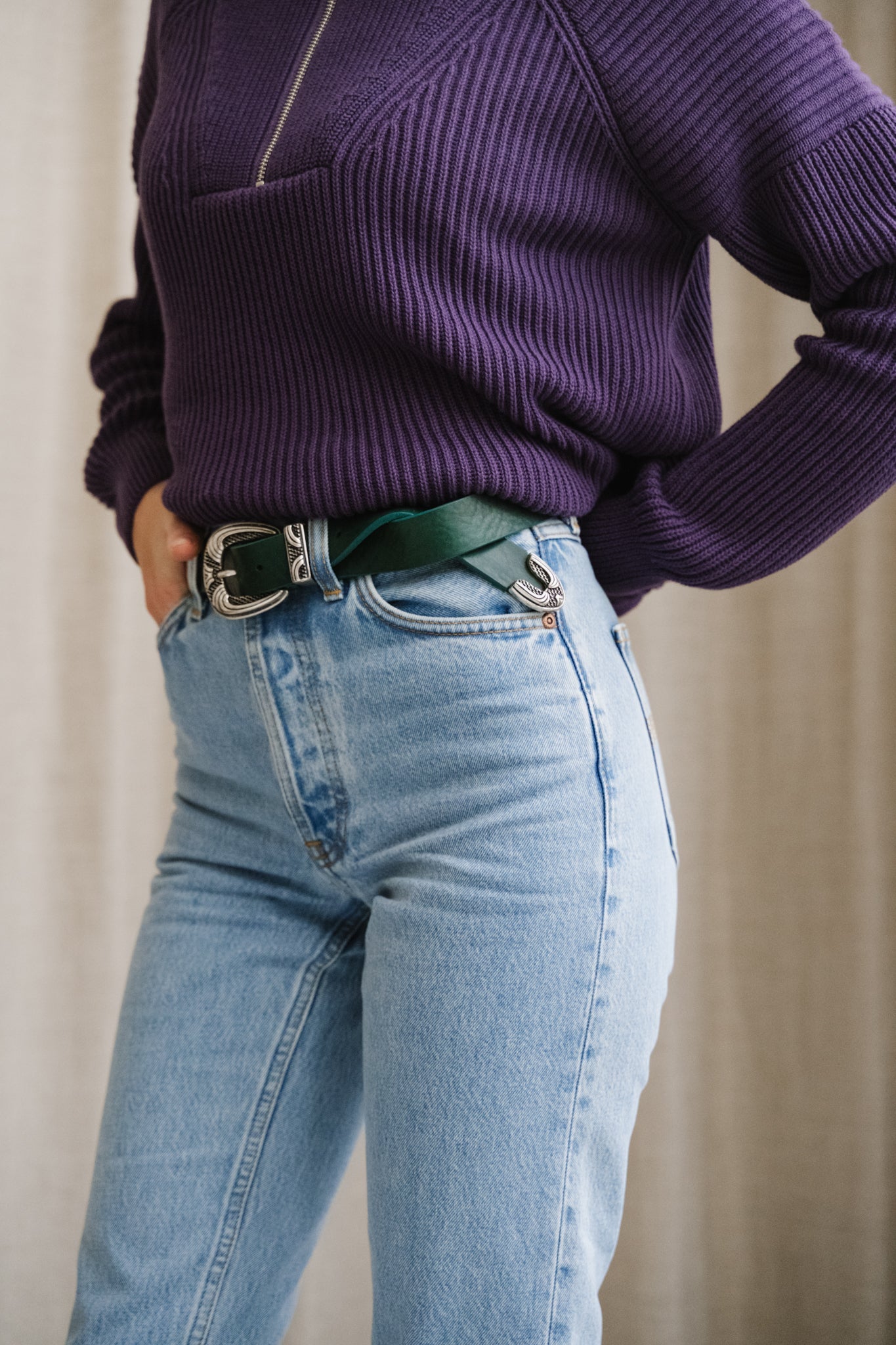 Ceinture made in France en cuir tannage végétal | Vert foncé "keith forest"