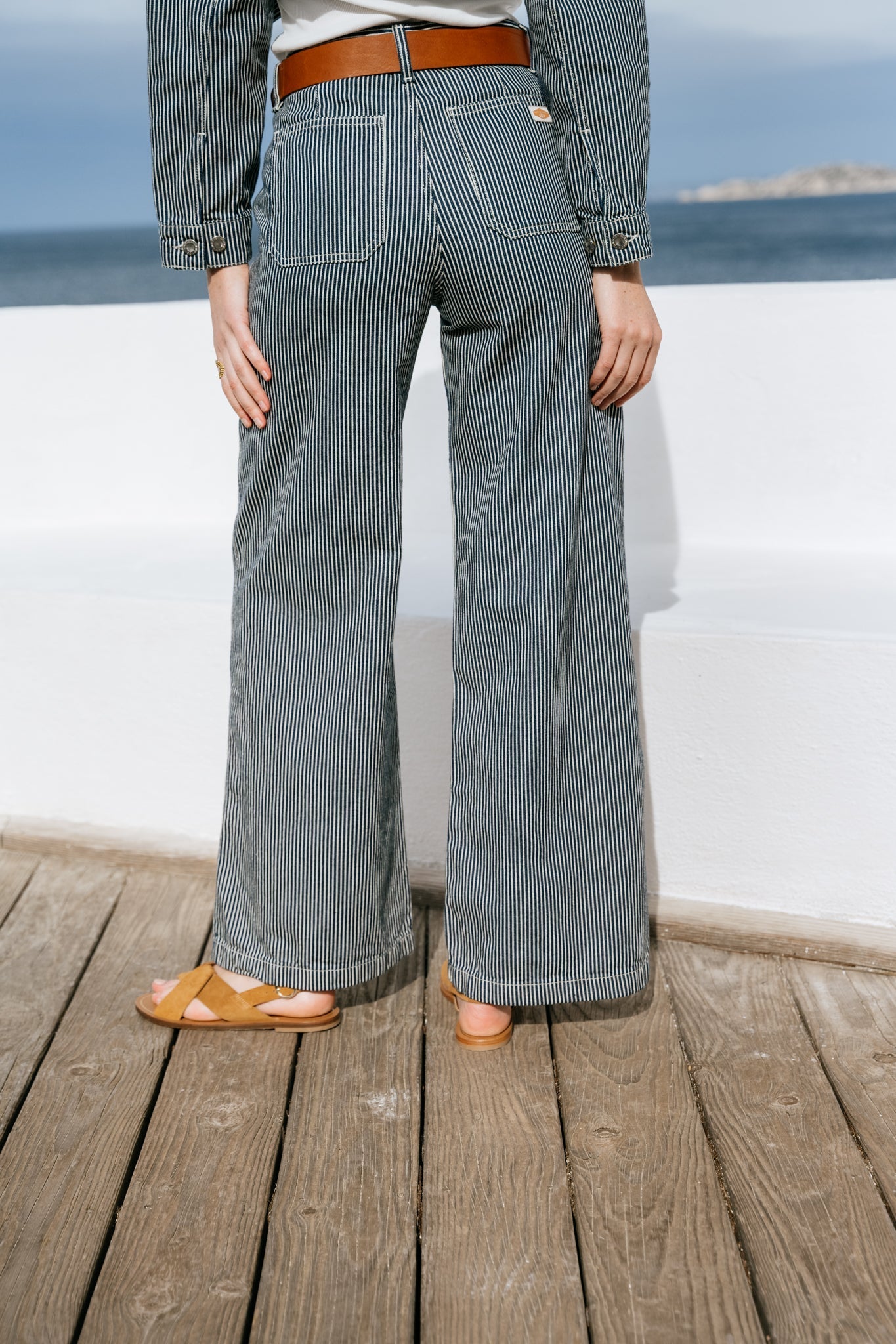Pantalon rayé en coton bio | inez striped pants - blue/offwhite