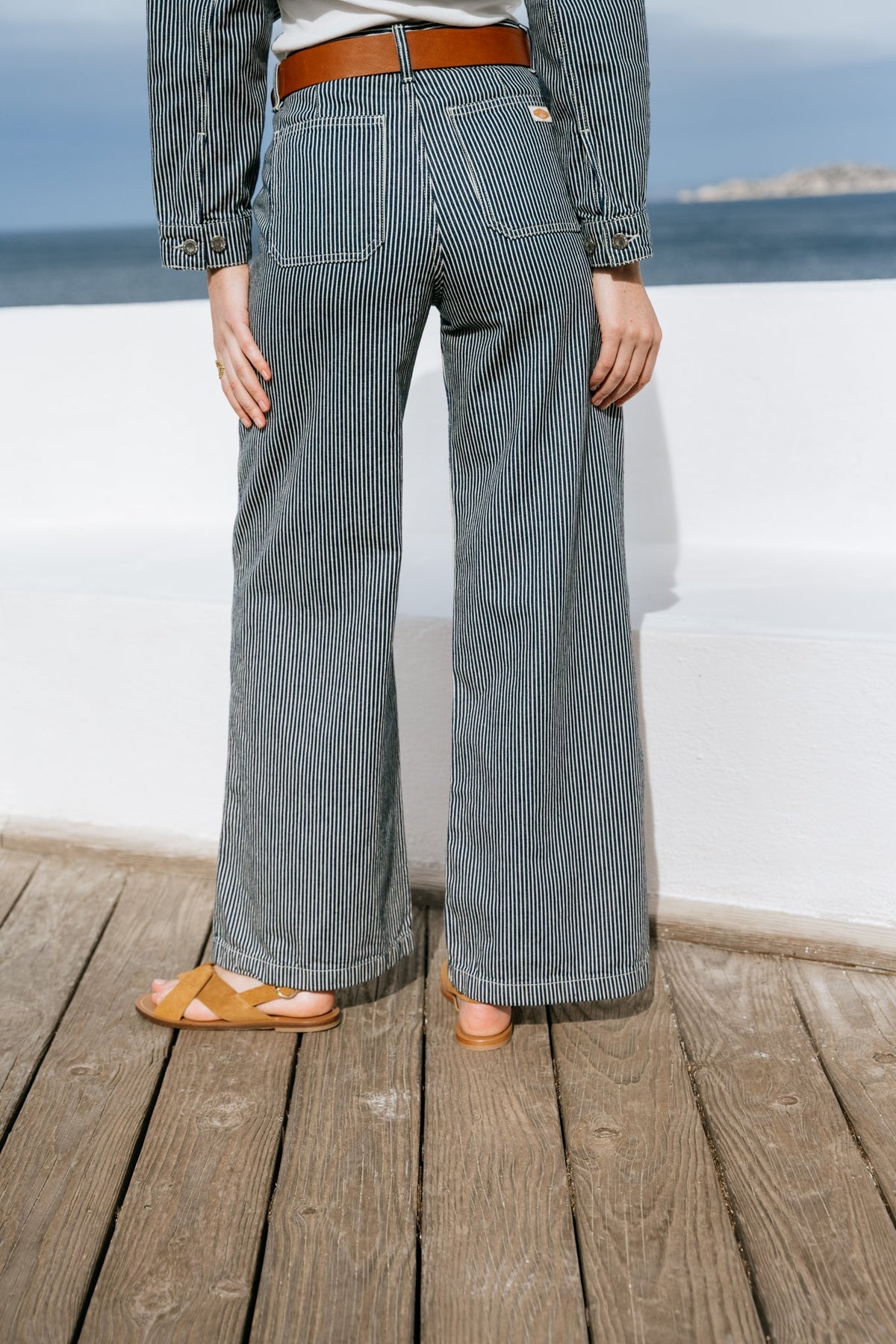 Pantalon rayé en coton bio | inez striped pants - blue/offwhite