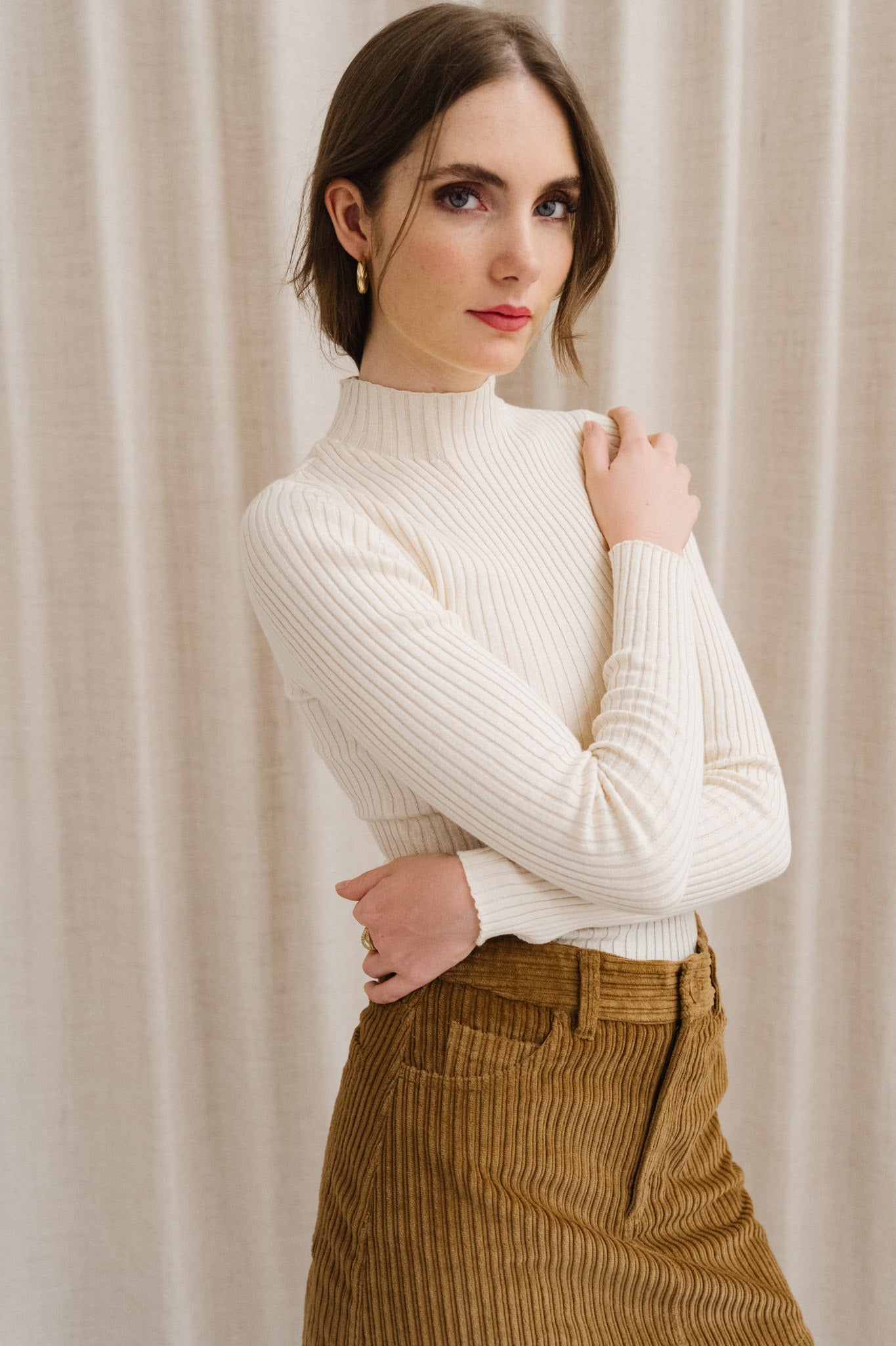 Sous-pull côtelé en coton bio | beige 'alaania oatmilk'