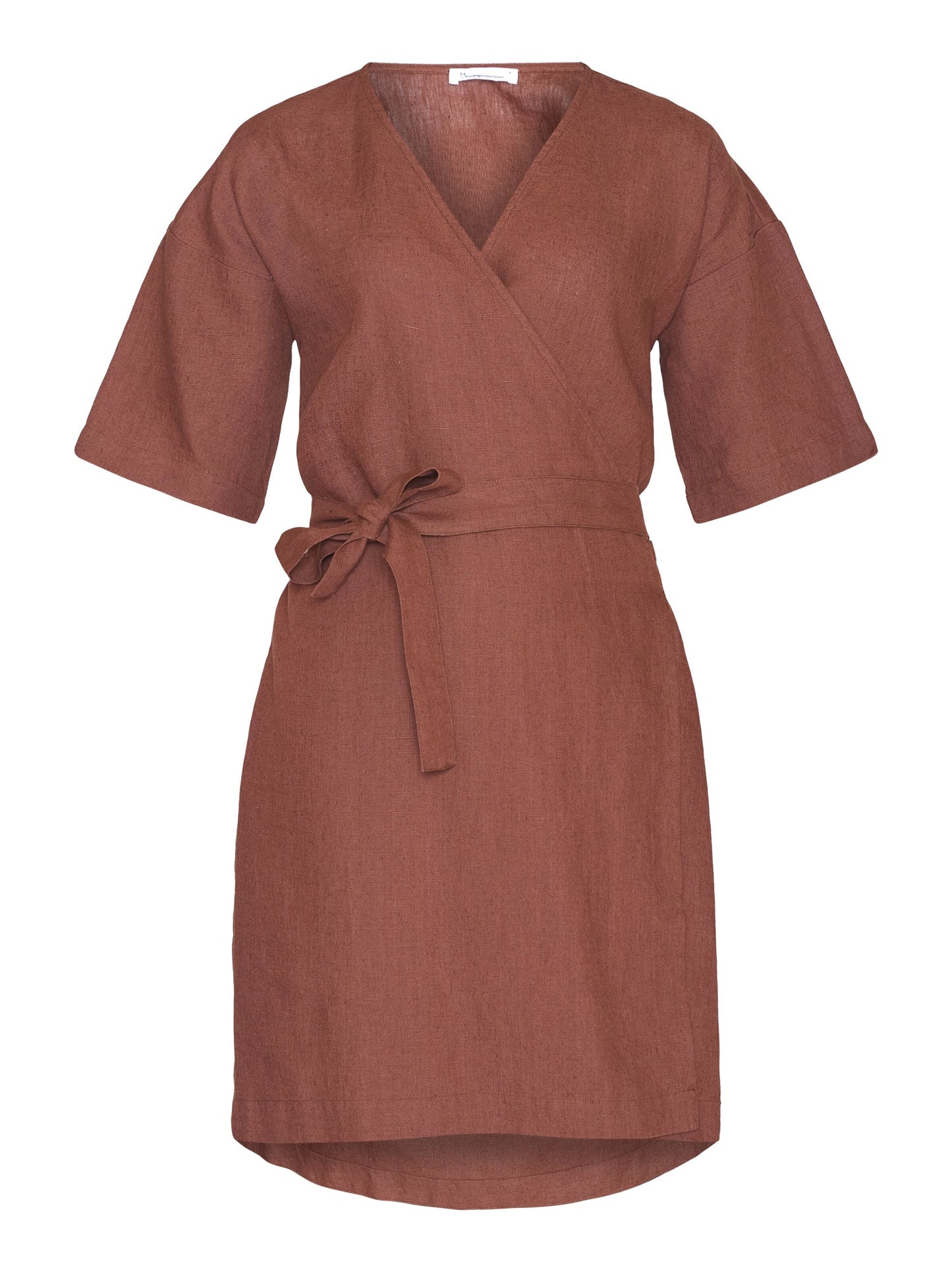 Robe portefeuille en lin bio | Marron "linen short sleeved wrap dress tiramisu"