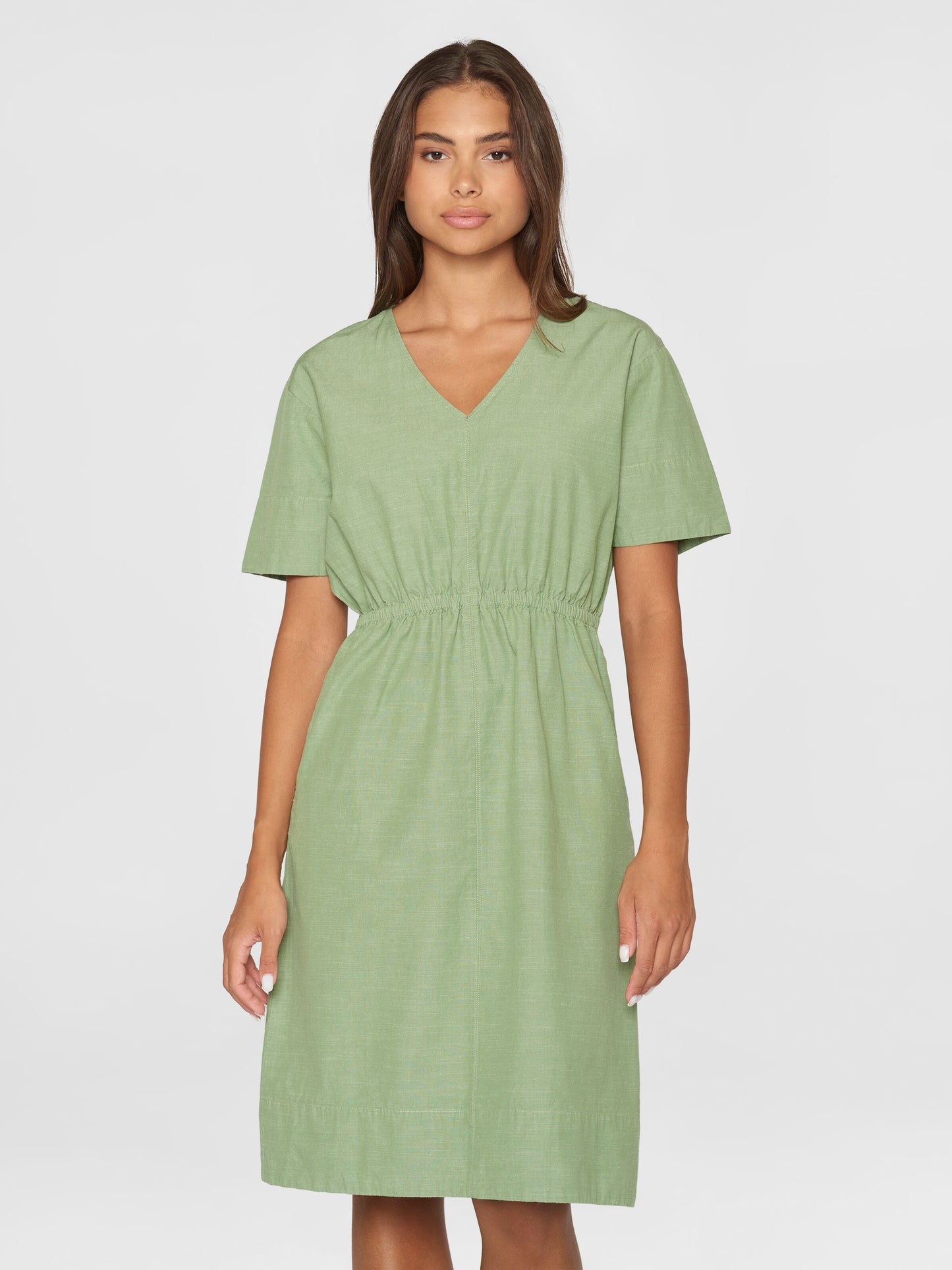 Robe midi en coton bio | Vert "slub yarn short sleeve midi dress shale green"