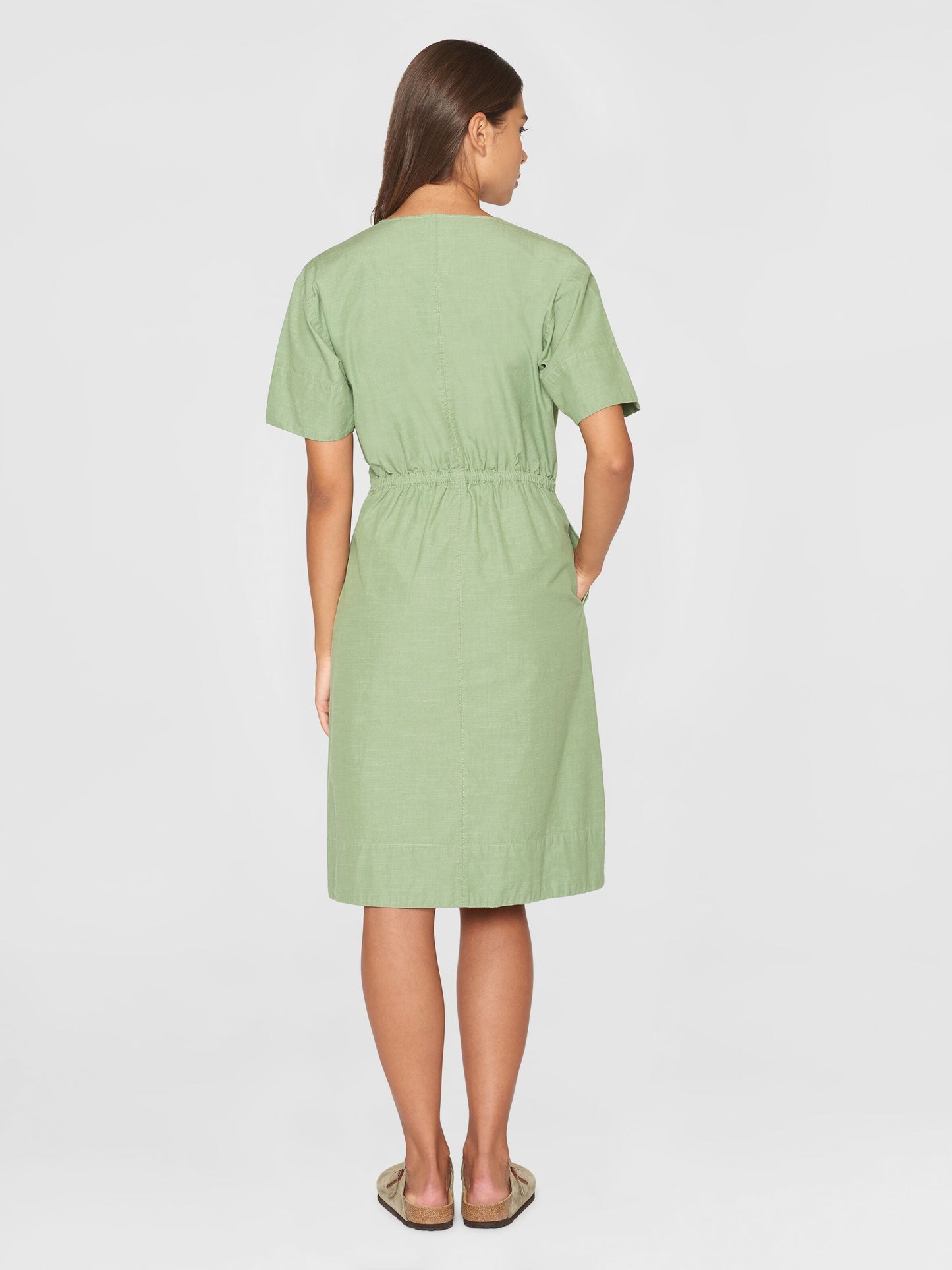 Robe midi en coton bio | Vert "slub yarn short sleeve midi dress shale green"