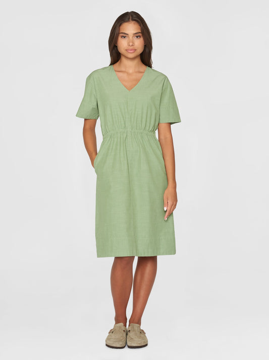 Robe midi en coton bio | Vert "slub yarn short sleeve midi dress shale green"