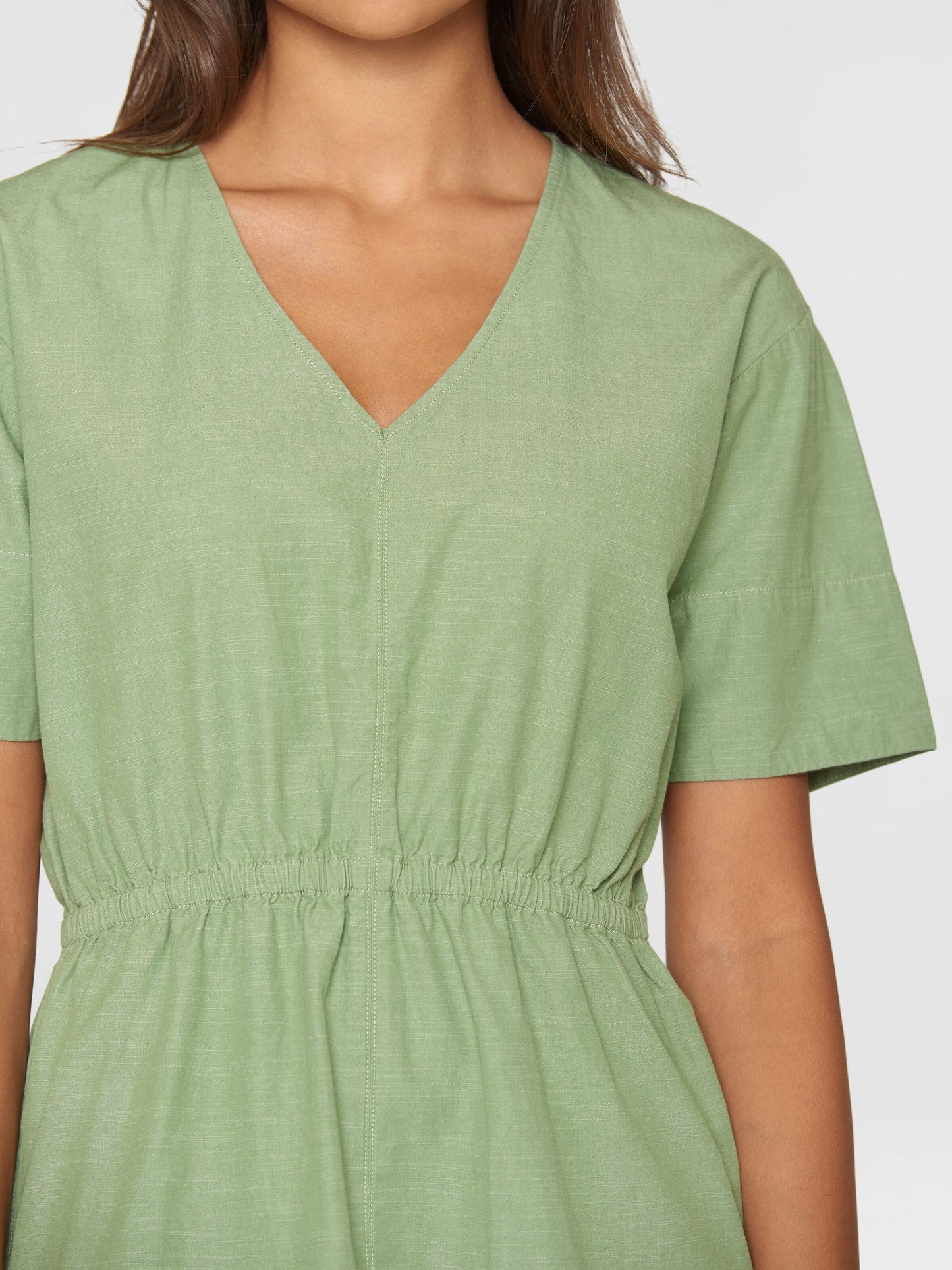 Robe midi en coton bio | Vert "slub yarn short sleeve midi dress shale green"