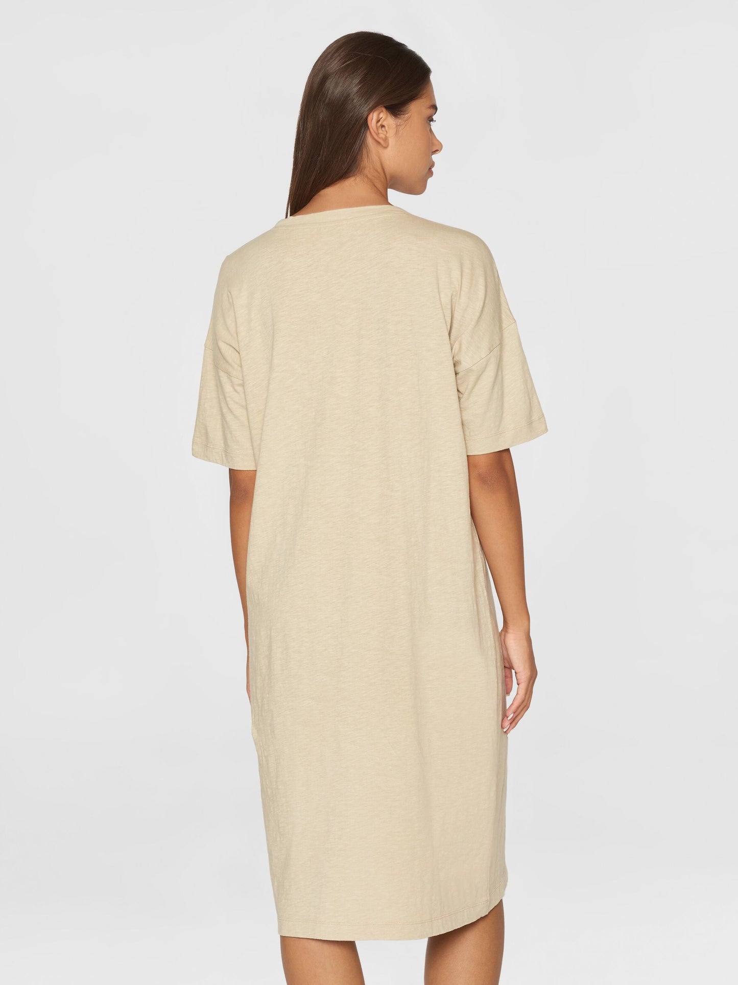 Robe midi en coton bio | Beige "loose fit midi boat neck jersey dress light feather gray"