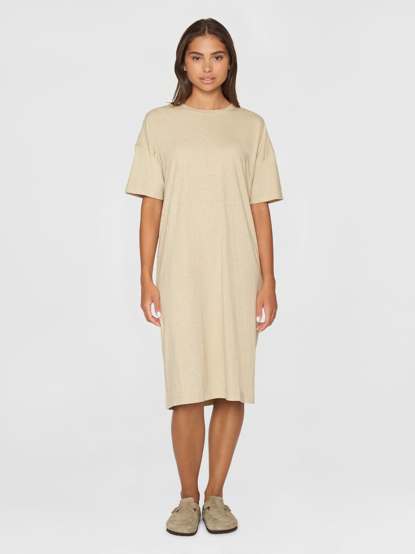 Robe midi en coton bio | Beige "loose fit midi boat neck jersey dress light feather gray"