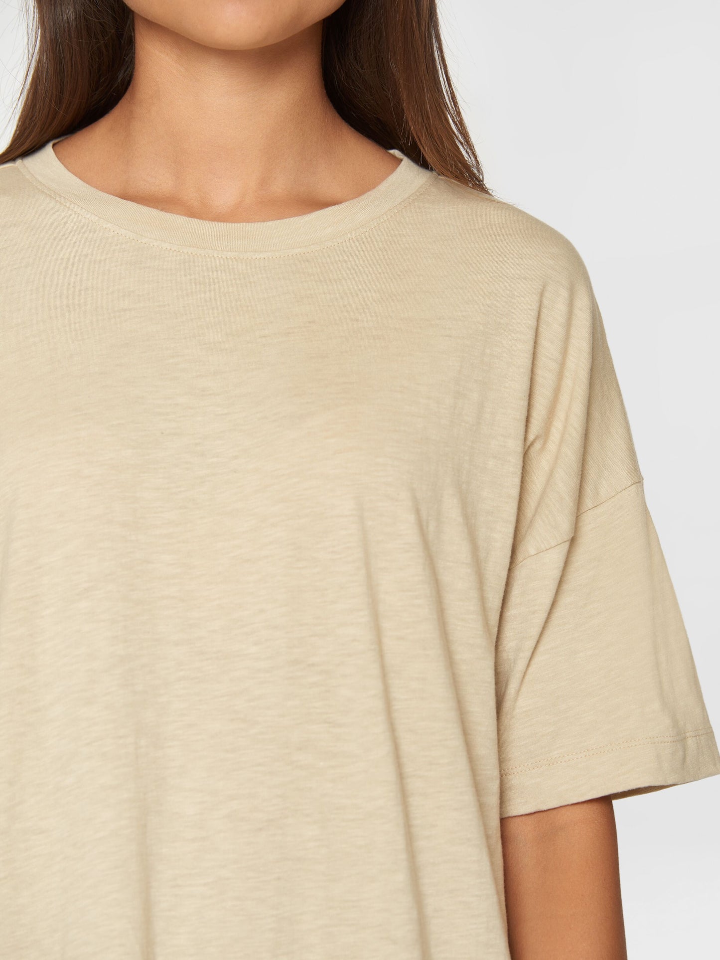 Robe midi en coton bio | Beige "loose fit midi boat neck jersey dress light feather gray"