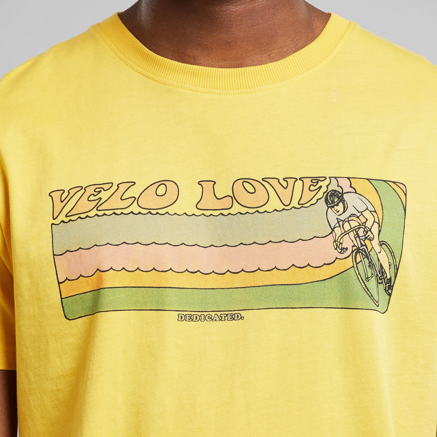 T-shirt imprimé en coton bio | jaune "t-shirt stockholm retro velo love misted yellow"