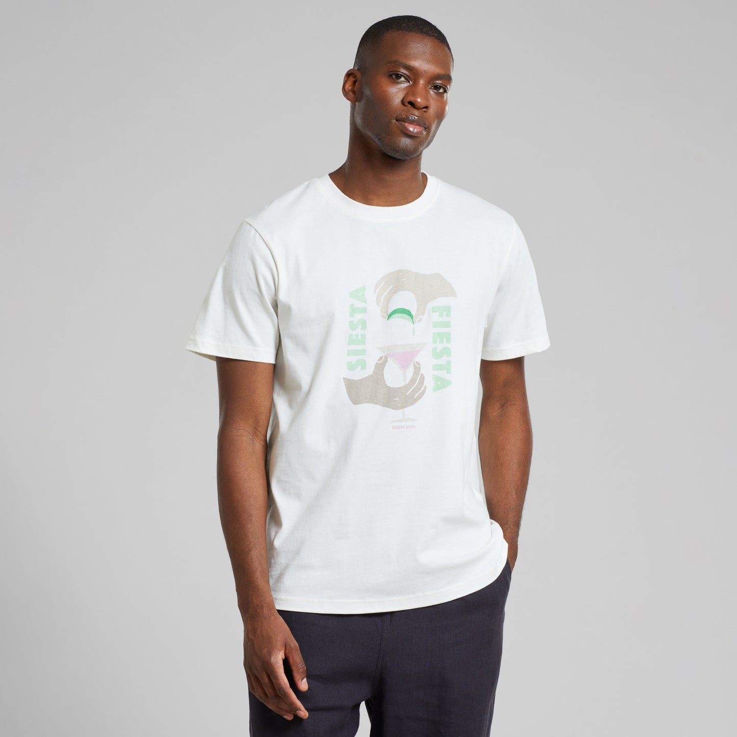 T-shirt imprimé en coton bio | blanc "t-shirt stockholm siesta fiesta hands off white"