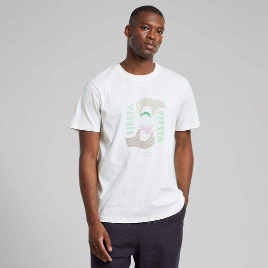T-shirt imprimé en coton bio | blanc "t-shirt stockholm siesta fiesta hands off white"