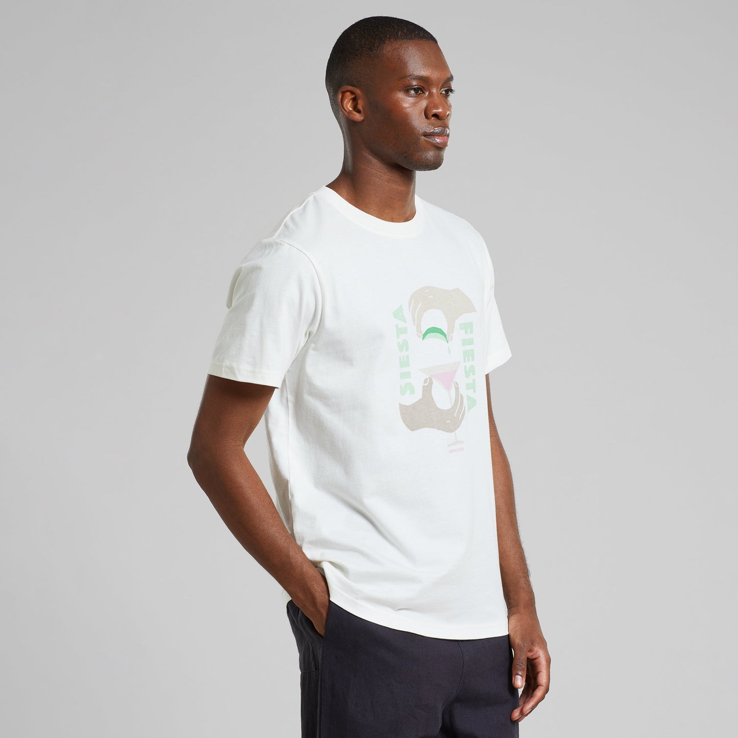 T-shirt imprimé en coton bio | blanc "t-shirt stockholm siesta fiesta hands off white"