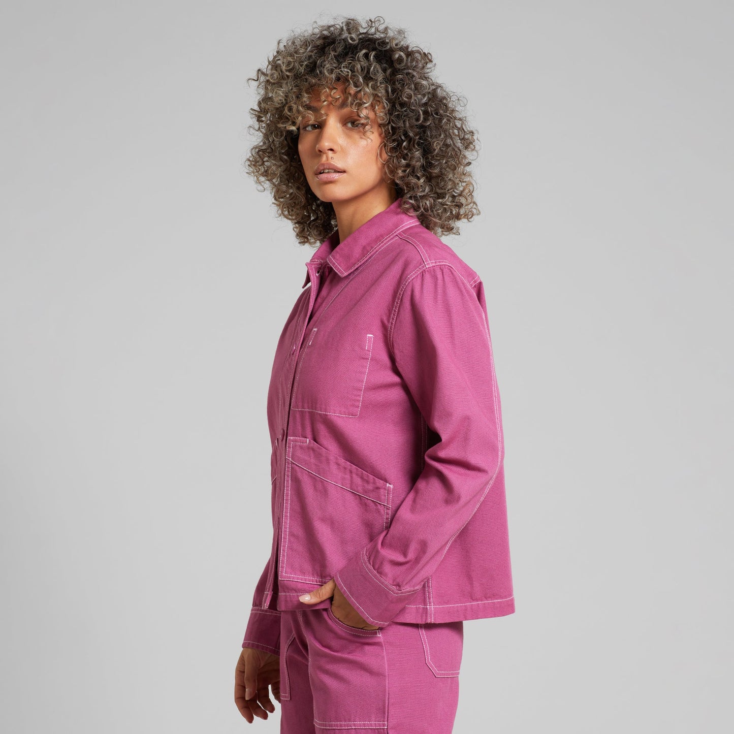 Veste worker en coton bio | Rose "jacket stiby canvas violet purple red"