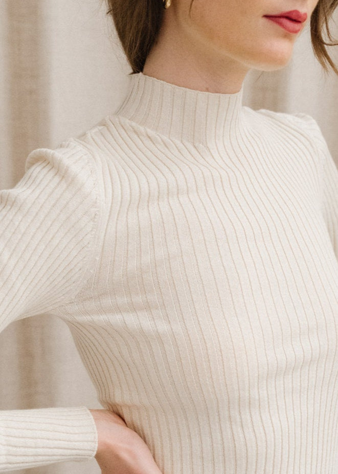 Sous-pull côtelé en coton bio | beige "alaania oatmilk"