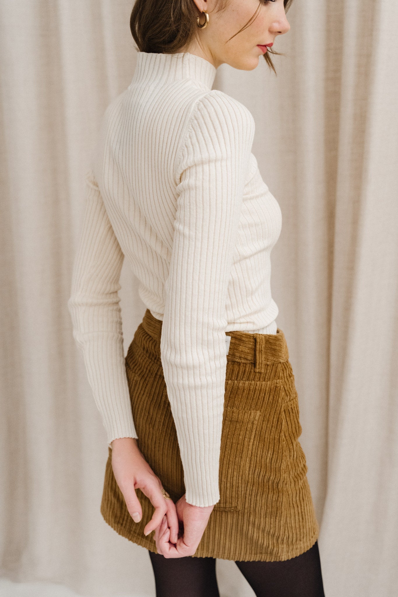 Sous-pull côtelé en coton bio | beige 'alaania oatmilk'