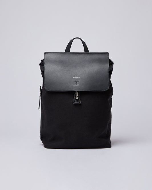 Sac à dos en cuir et coton bio | noir "alva metal hook black with black leather"