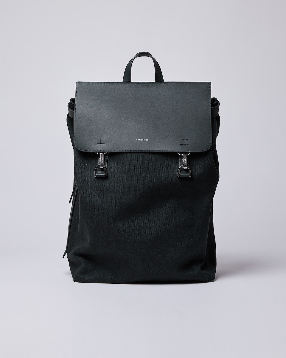 Sac à dos en cuir et coton bio | noir "hege metal hook"