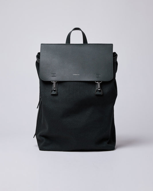 Sac à dos en cuir et coton bio | noir "hege metal hook"