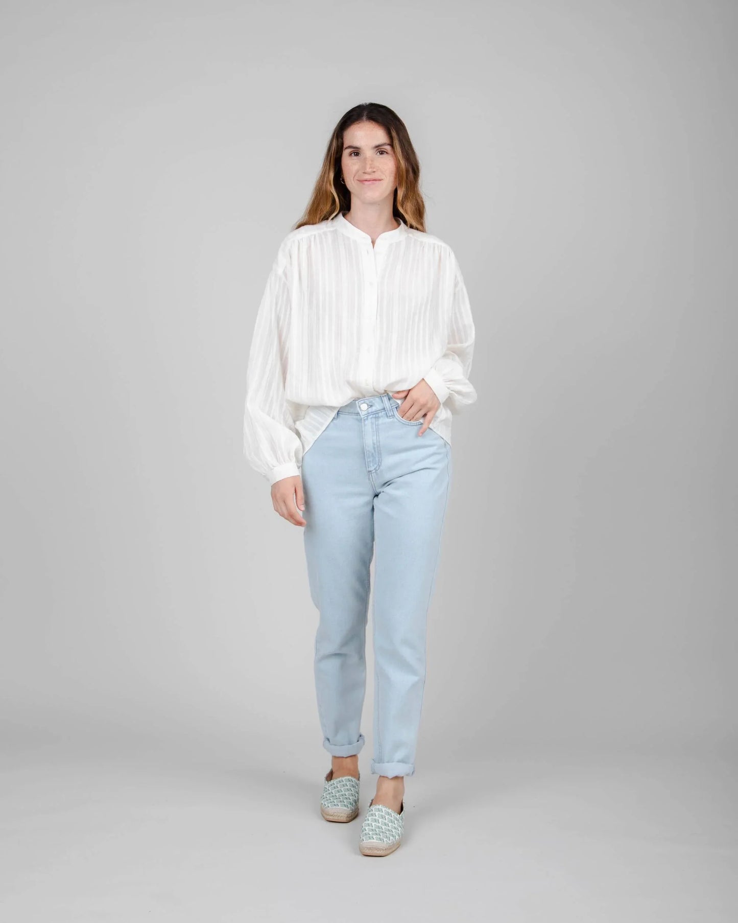 Chemise oversize blanche en coton bio - polka dot boho blouse white - white