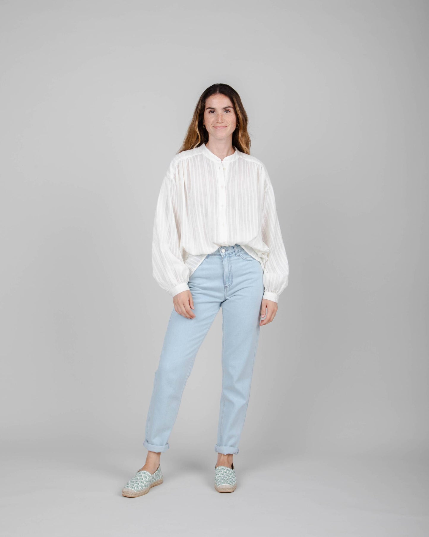 Chemise oversize blanche en coton bio - polka dot boho blouse white - white