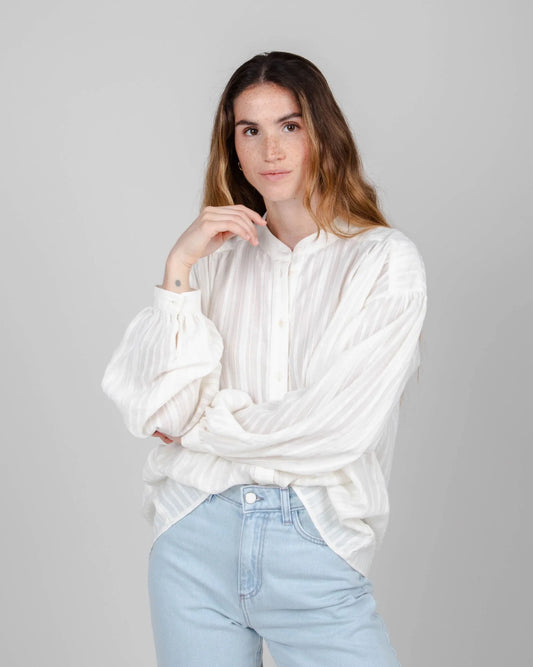 Chemise oversize blanche en coton bio - polka dot boho blouse white - white