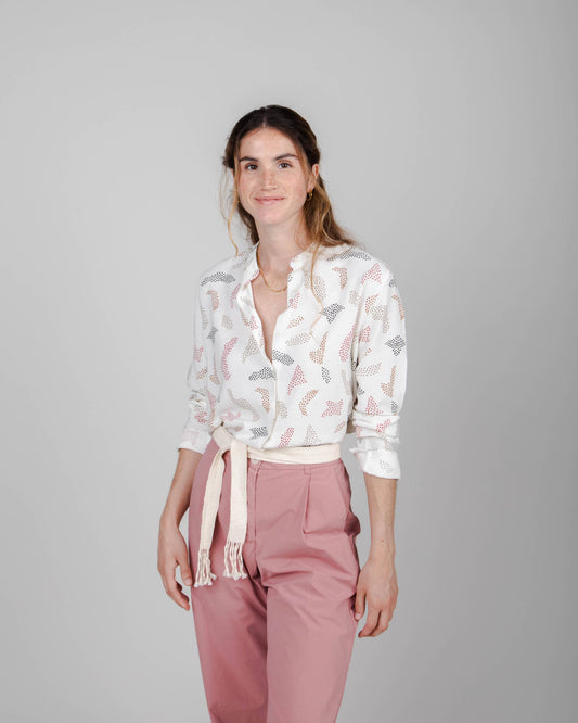 Chemise à motifs col mao en ecovero - maria regular mao blouse white