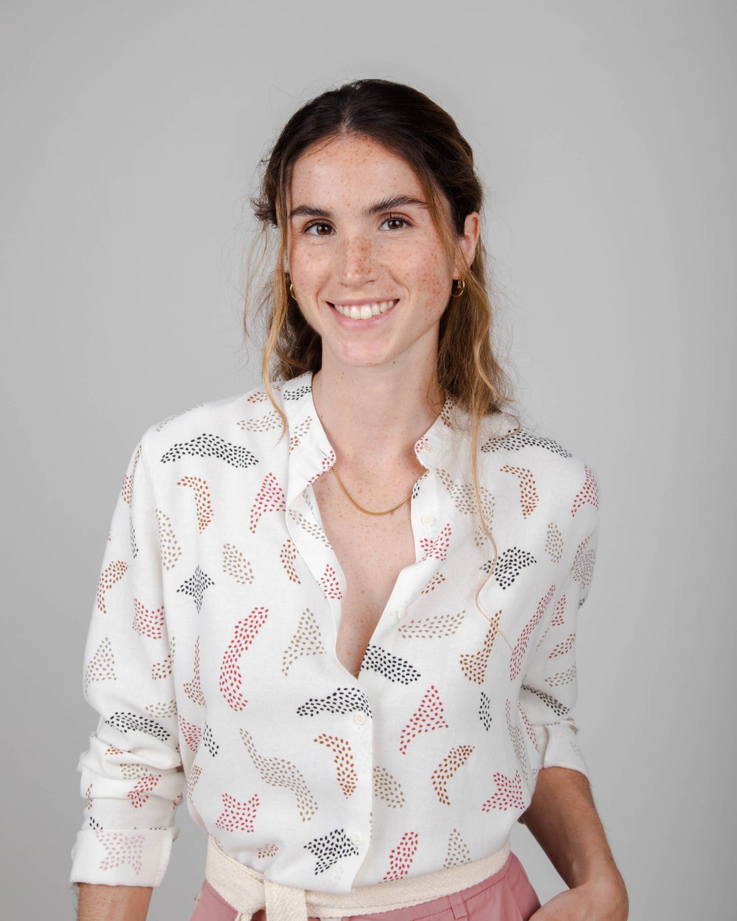 Chemise à motifs col mao en ecovero - maria regular mao blouse white