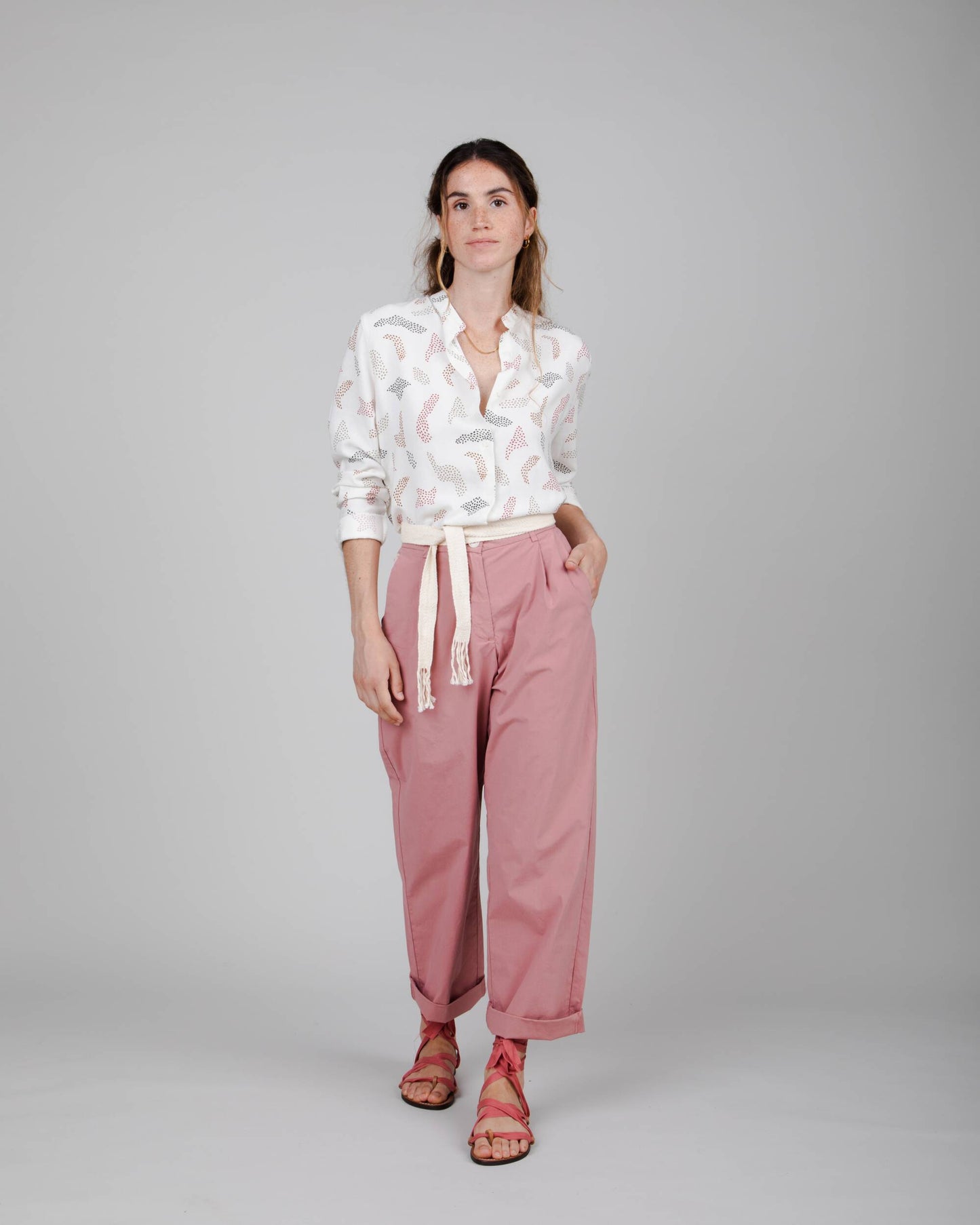Chemise à motifs col mao en ecovero - maria regular mao blouse white