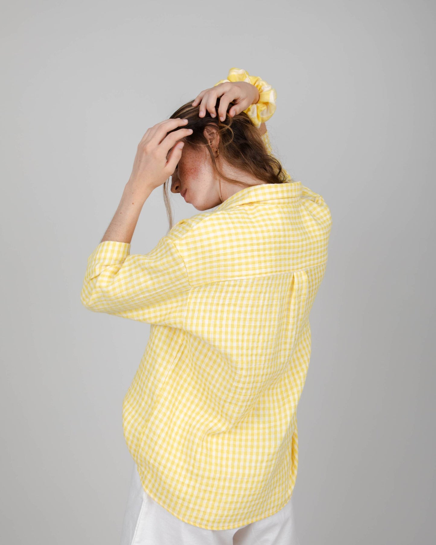 Chemise vichy jaune en coton bio et matière recyclée - lorena blouse lemon