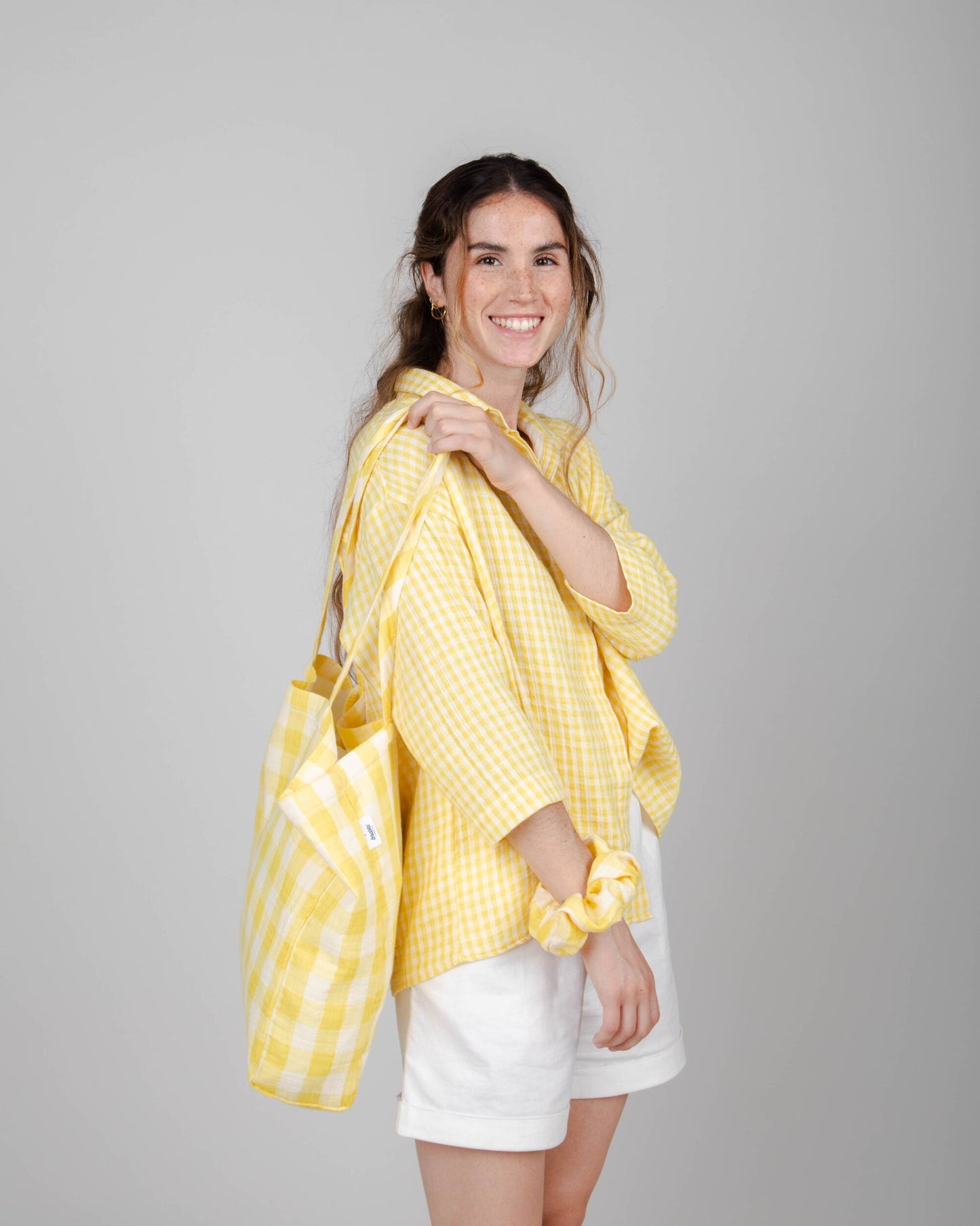 Chemise vichy jaune en coton bio et matière recyclée - lorena blouse lemon