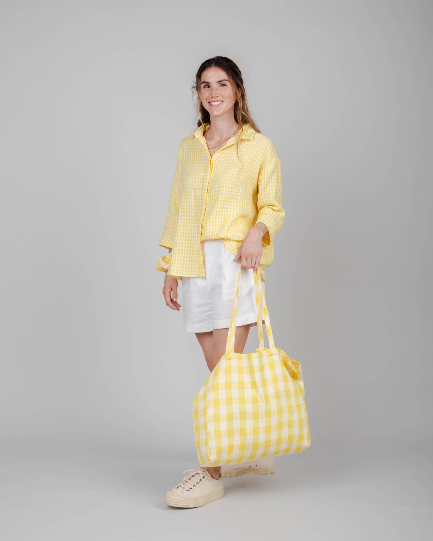 Chemise vichy jaune en coton bio et matière recyclée - lorena blouse lemon