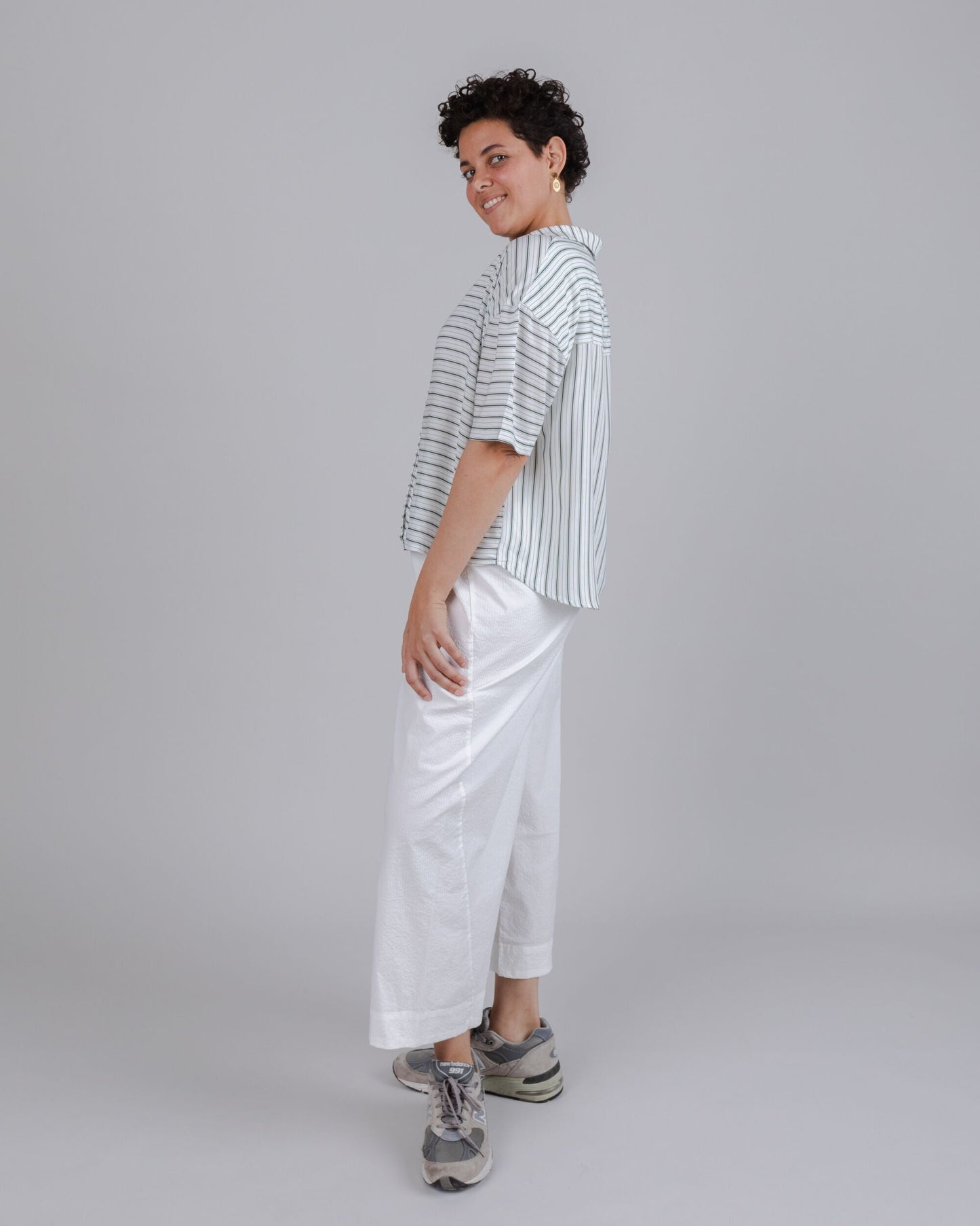 Chemiser rayé en ecovero - oversize cropped kale green