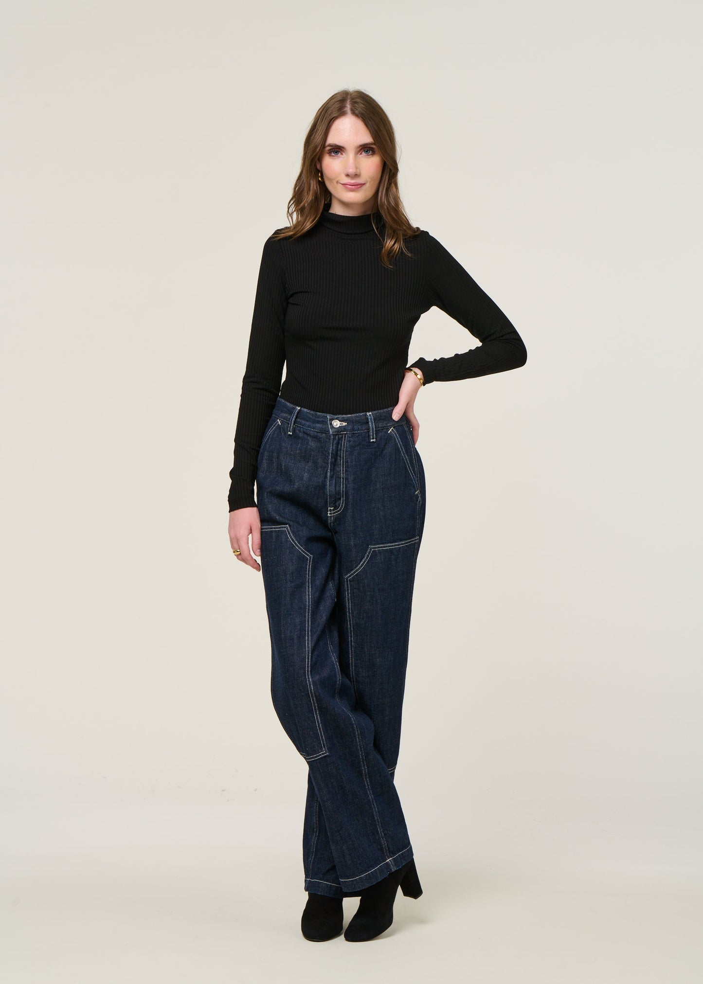 Top col roulé côtelé en tencel | Noir "mio black"