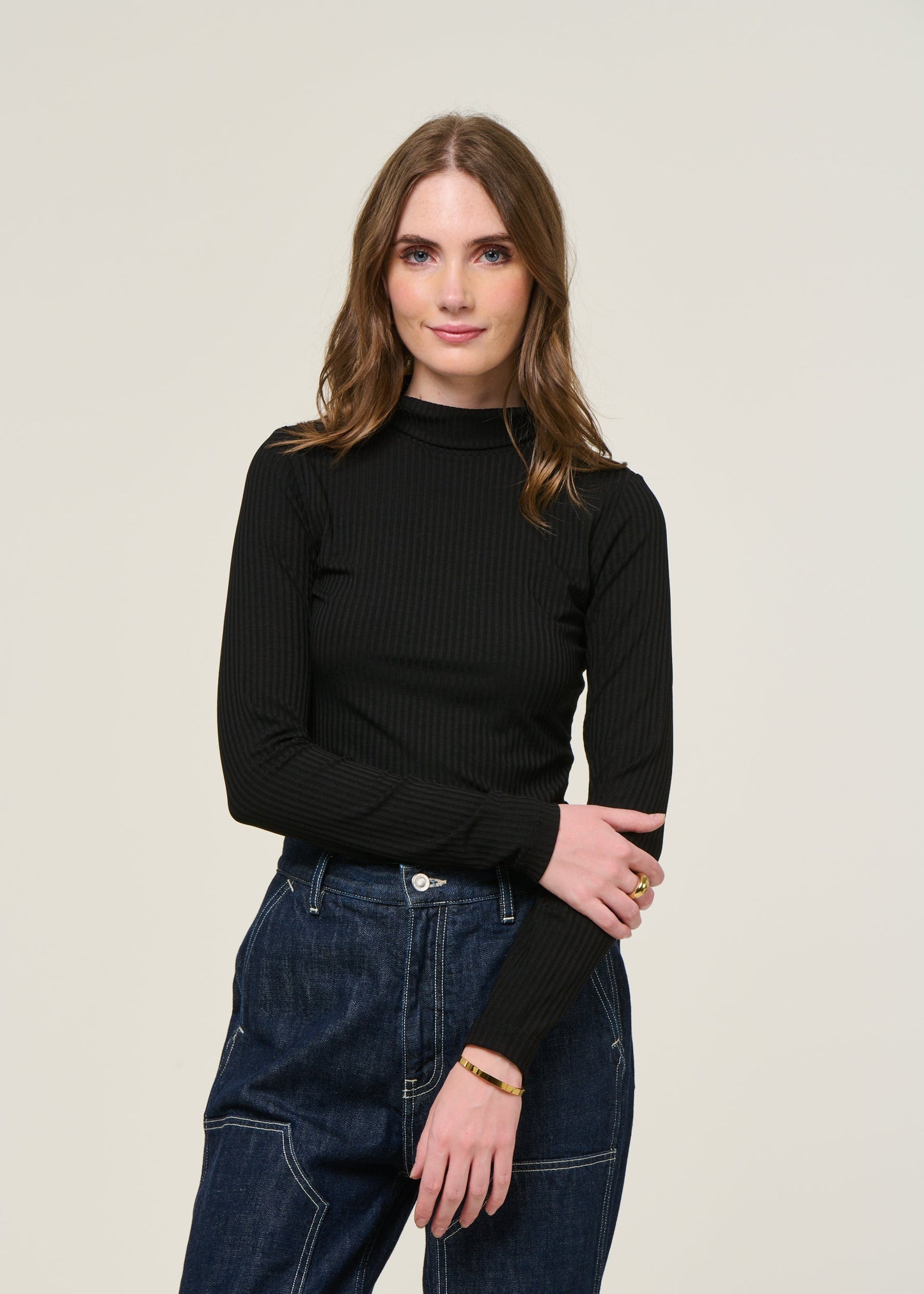 Top col roulé côtelé en tencel | Noir "mio black"