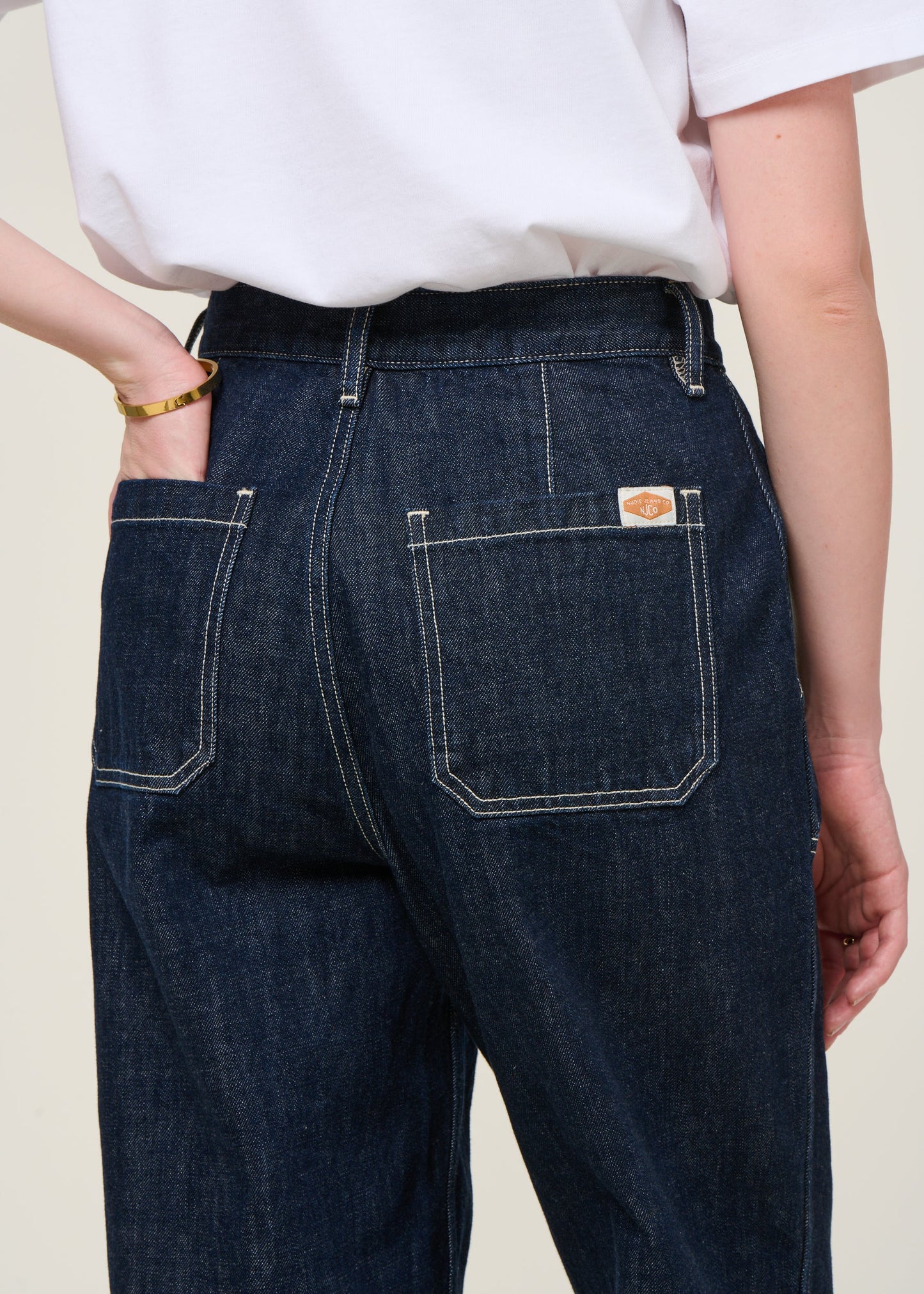 Jean en coton bio | bleu "wendy double knee denim pants - dark blue"