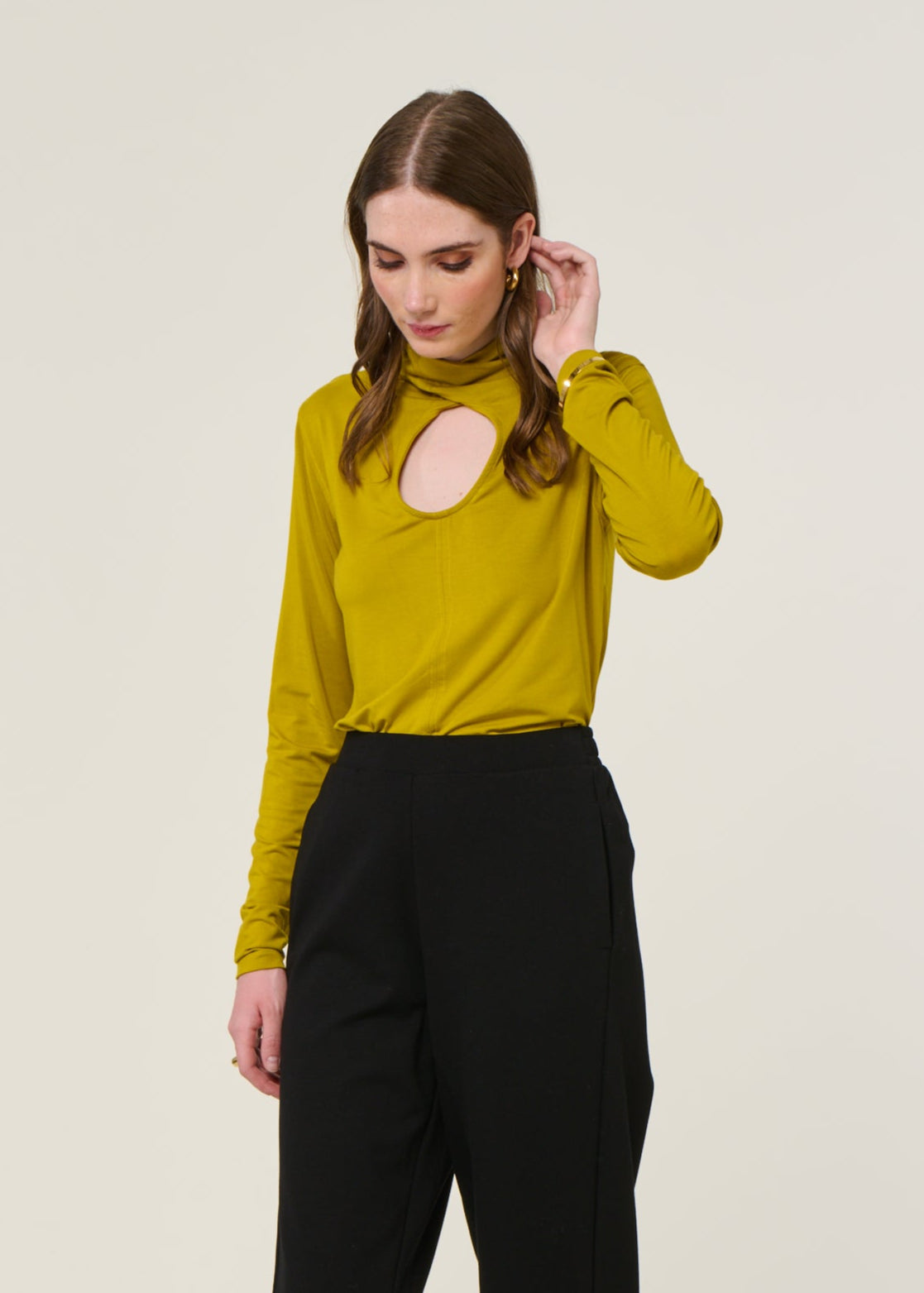 T-shirt manches longues en tencel | kaki "t-shirt zur-5 - kaki"