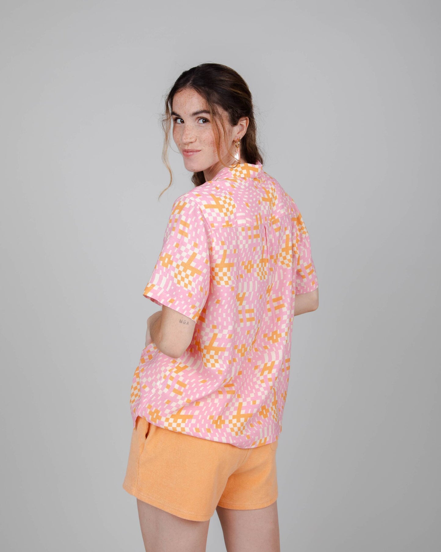 Chemiser rose en ecovero et lin - dizzy aloha blouse pink