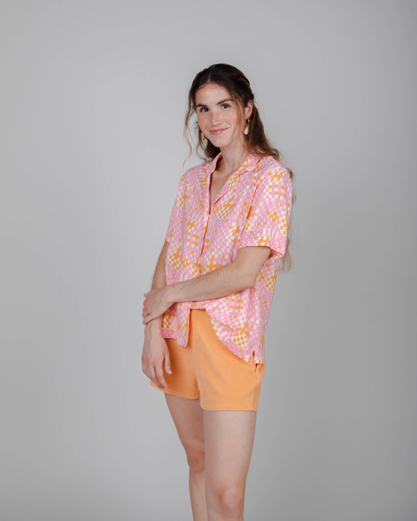 Chemiser rose en ecovero et lin - dizzy aloha blouse pink