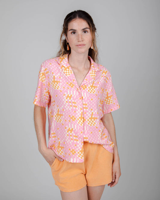 Chemiser rose en ecovero et lin - dizzy aloha blouse pink
