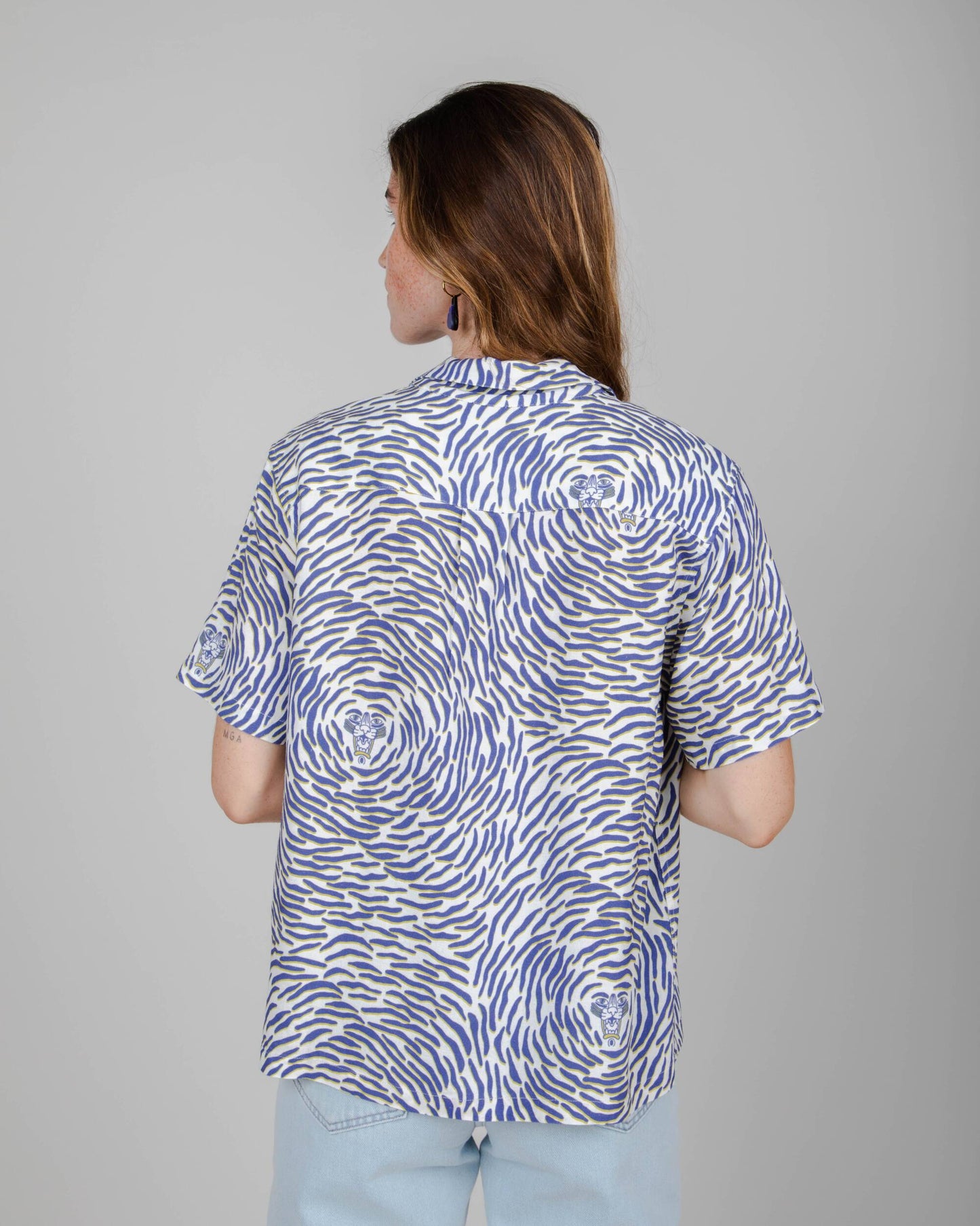 Chemiser bleu en ecovero et lin - tiger aloha blouse white
