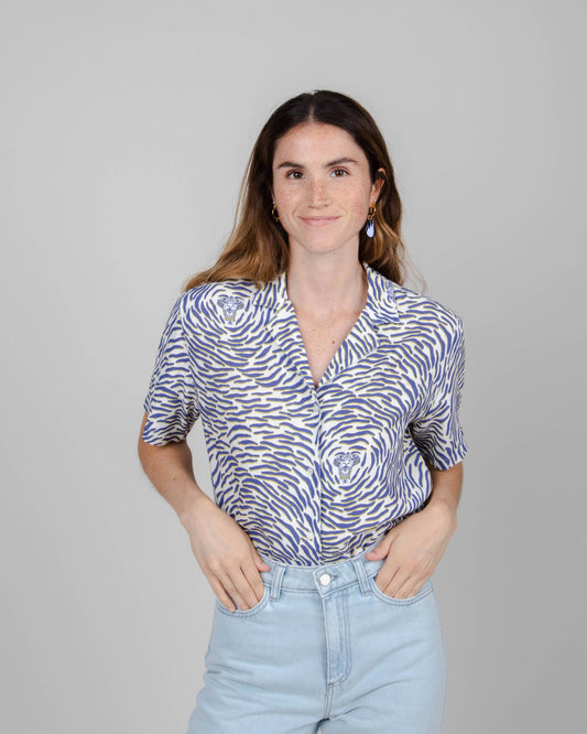 Chemiser bleu en ecovero et lin - tiger aloha blouse white