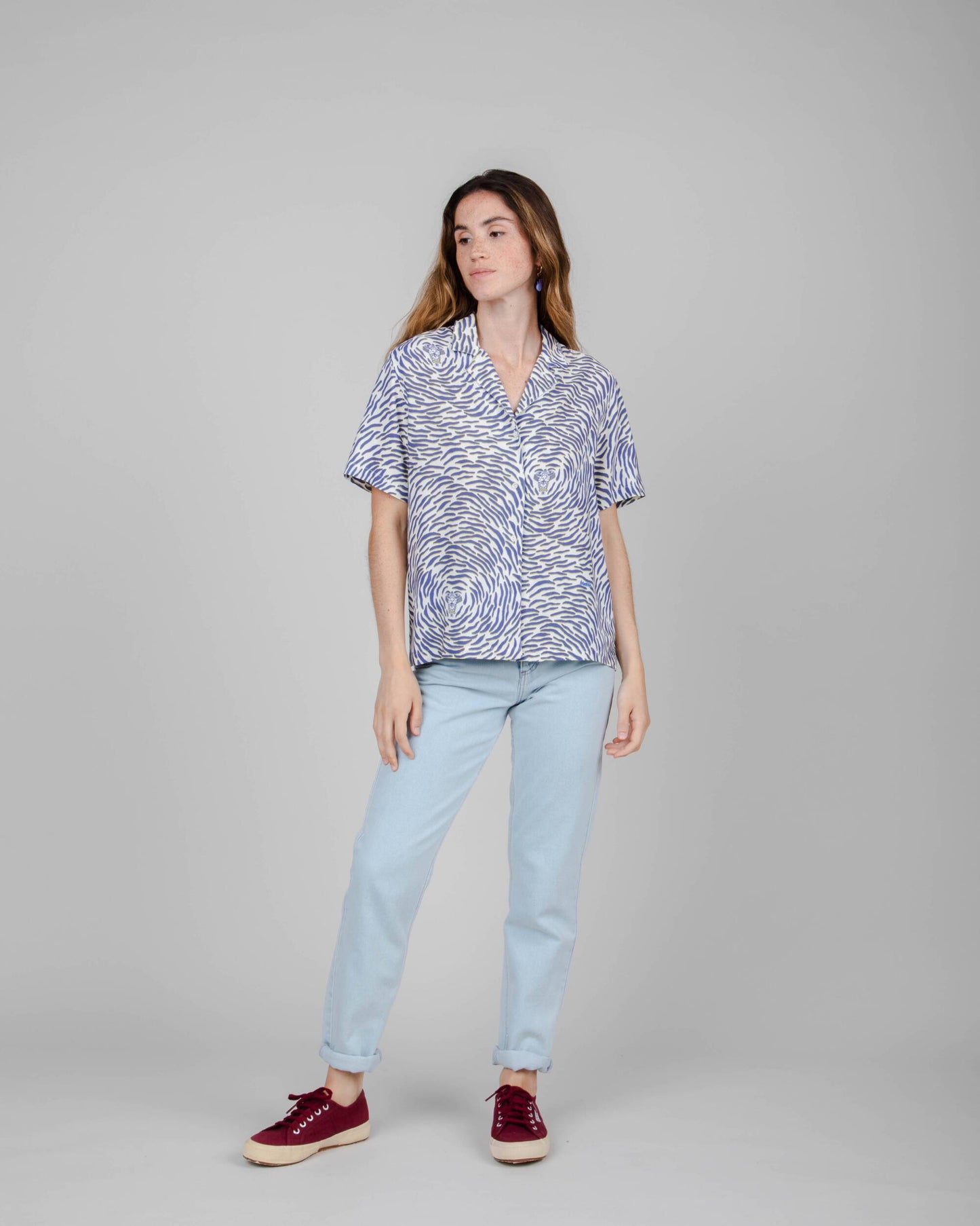 Chemiser bleu en ecovero et lin - tiger aloha blouse white