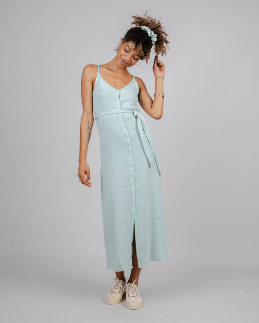 Robe longue en coton bio | bleu "bubble strap dress light morera"