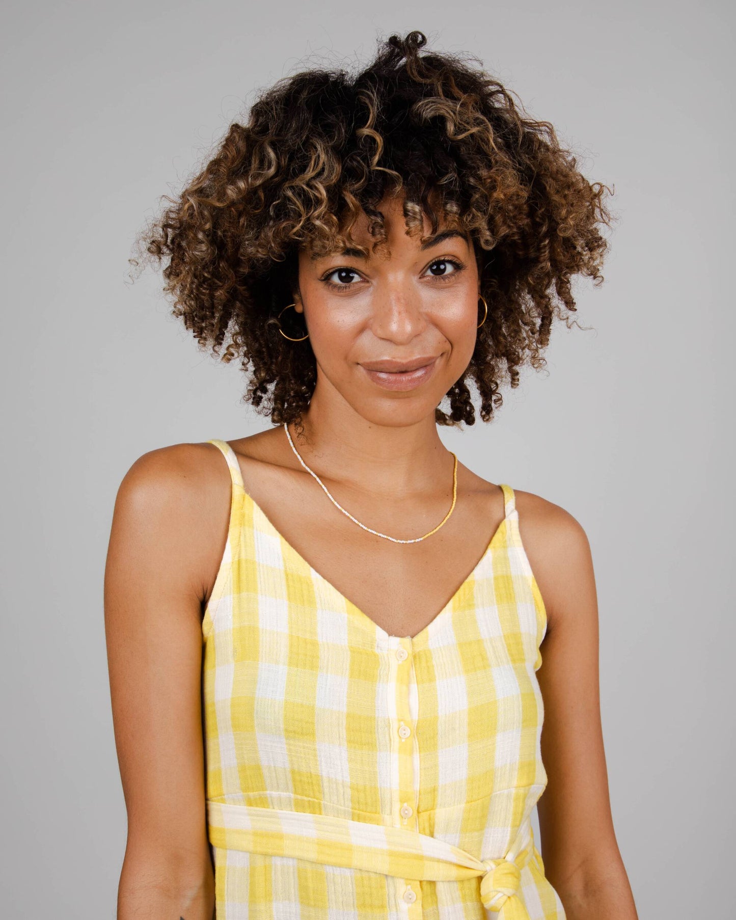 Robe en coton bio et matière recyclée | Vichy jaune "lorena strap dress lemon"