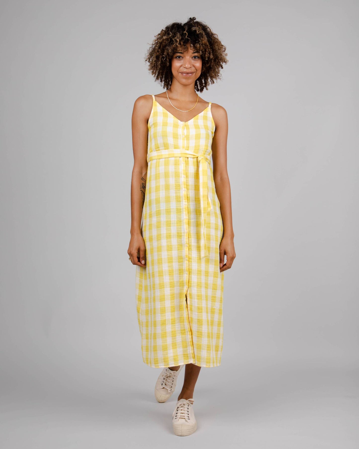 Robe en coton bio et matière recyclée | Vichy jaune "lorena strap dress lemon"