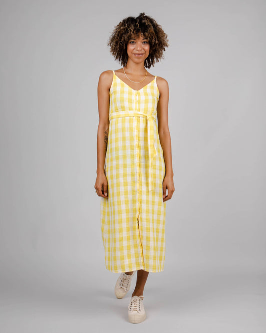 Robe en coton bio et matière recyclée | Vichy jaune "lorena strap dress lemon"